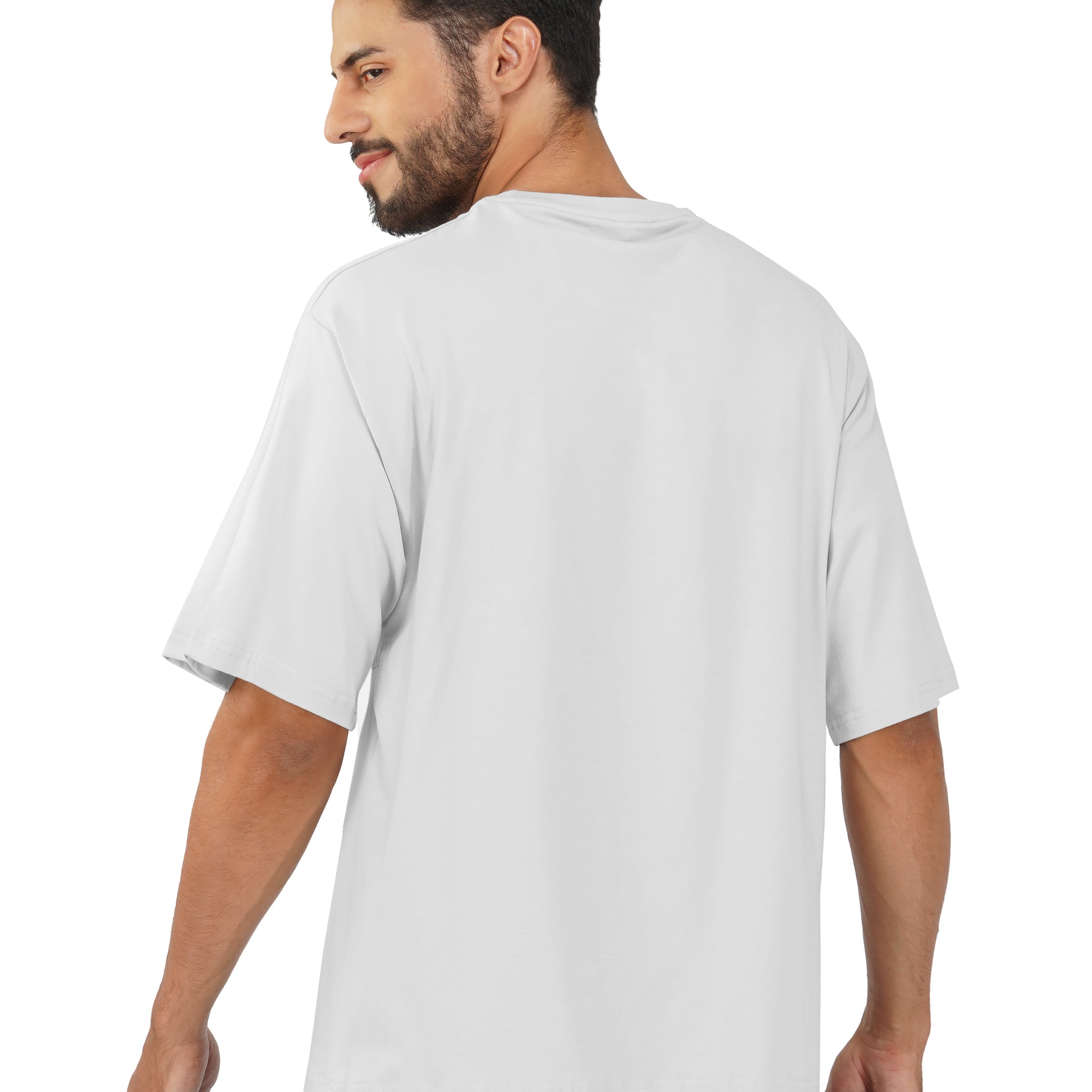 SOLID WHITE COLORED ROUND NECK DROP SHOULDER TSHIRT
