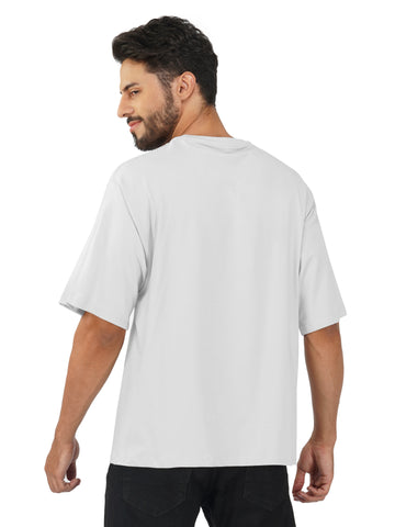 SOLID WHITE COLORED ROUND NECK DROP SHOULDER TSHIRT